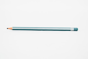 Silver and light green striped sharp wood pencil crayon isolated on a white background