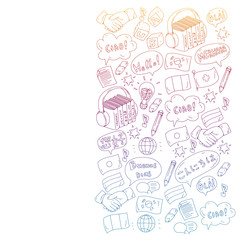 Vector icons. Language learning. Audio course. Spanish, english, italian, french, german, arabic, chinese.