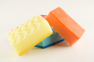 foam rubber sponges isolated on a white background for washing dishes