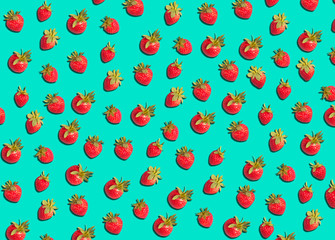 Graphic Background Pattern Of Strawberries Against Green Background