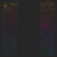 Vector icons. Language learning. Audio course. Spanish, english, italian, french, german, arabic, chinese.