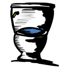 Toilet bowl flat cartoon icon, front and side view.