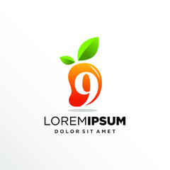 Initial Number 9 with Mango Fruit