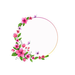 Beautiful spring flowers decorative wreath. Hand drawn watercolor elements