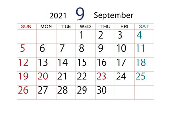 2021年カレンダー9月