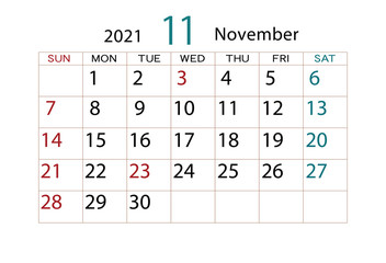 2021年カレンダー11月