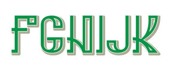 F, G, H, I, J, K green gray letters. Urban artistic font.