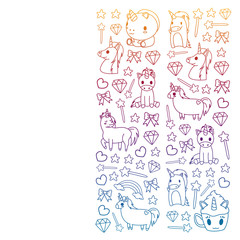 Children pattern with fairy tale unicors for kids clothes, posters, banners, shirts. Vector image with cartoon character.