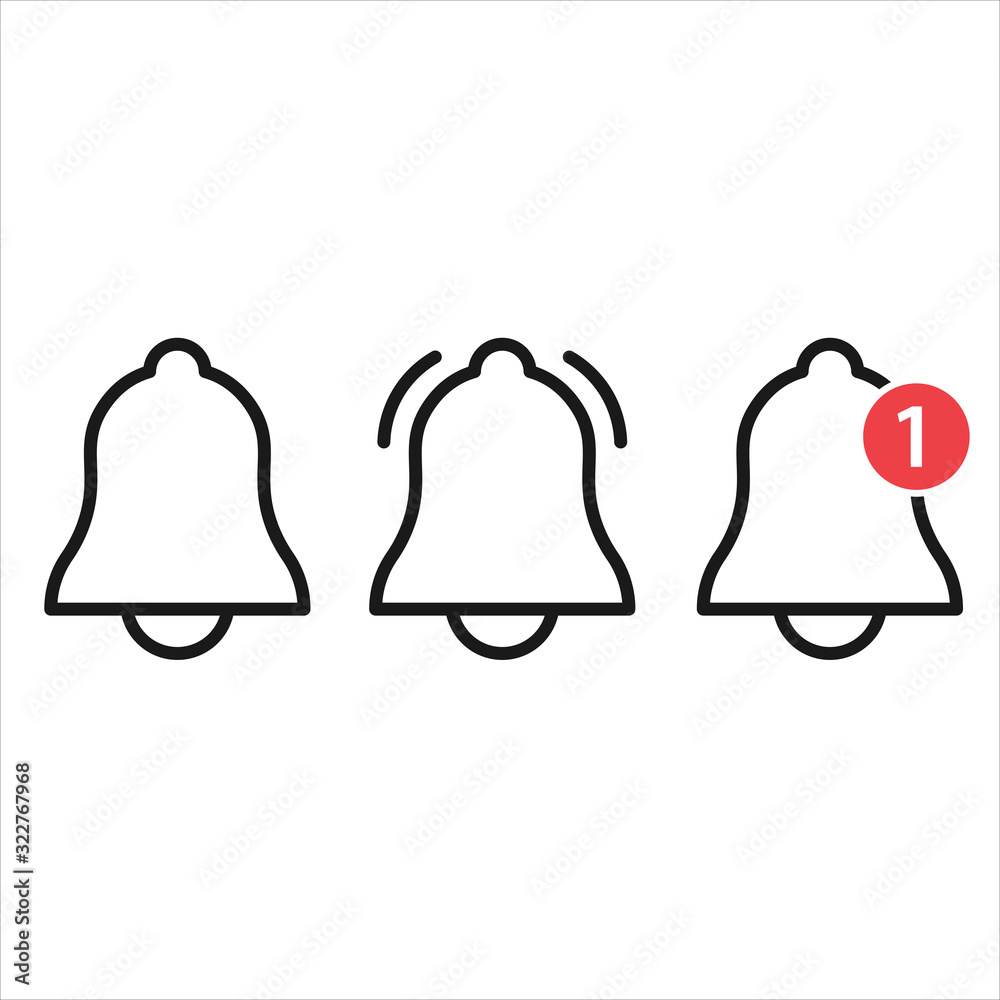 Poster Message notification bell vector line icon for incoming inbox.