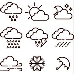 Set of weather icons. Meteorology icons flat style. Outline. 