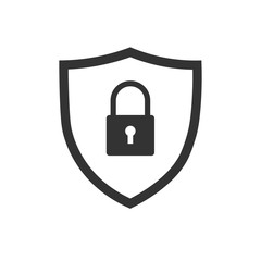 Security, protection. Shield with padlock.