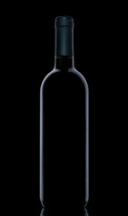 Wine Bottle on dark background. Outlines of wine bottle on black background.