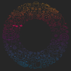 Merry Christmas and happy new year. Santa Claus, deer, snowman, penguin. Vector pattern.