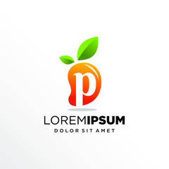 Initial Letter P with Mango Fruit