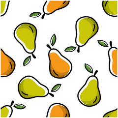 Pear fruit flat with leaves vector background seamless pattern. Scalable and editable. Vector pattern for textile, print, fabric, backdrop, wallpaper, background.