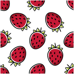 Strawberry fruit flat with leaves vector background seamless pattern. Scalable and editable. Vector pattern for textile, print, fabric, backdrop, wallpaper, background.