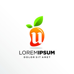 Initial Letter U with Mango Fruit