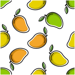 Mango fruit flat with leaves vector background seamless pattern. Scalable and editable. Vector pattern for textile, print, fabric, backdrop, wallpaper, background.