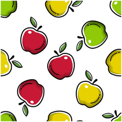 Apple fruit flat with leaves vector background seamless pattern. Scalable and editable. Vector pattern for textile, print, fabric, backdrop, wallpaper, background.