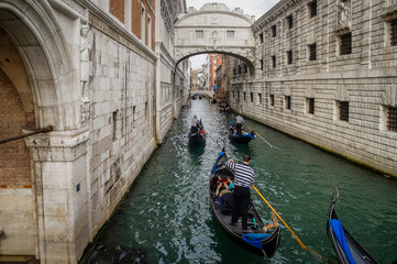 Fototapeta na wymiar Gondola and love in Venice, Italy, Europe.