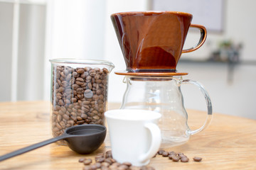 Spoon coffee beans ready for preparation