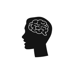 Head with brain vector icon in flat