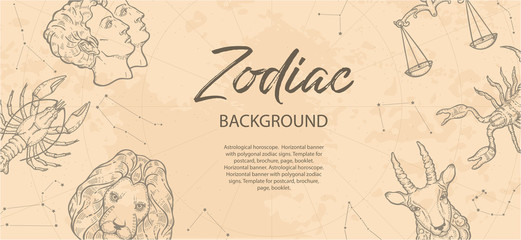 Zodiac background. Astrological horoscope. Vintage map of constellations. © Tutsi_N