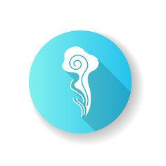 Good odor blue flat design long shadow glyph icon. Perfume scent swirl. Aroma air wave, fume. Smoke puff, steam curl, evaporation. Aromatic fragrance flow. Silhouette RGB color illustration
