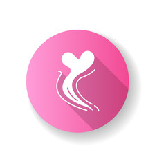 Odor pink flat design long shadow glyph icon. Good smell. Aroma swirl with heart shape. Nice perfume scent wave. Aromatic fragrance flow. Smoke puff, evaporation. Silhouette RGB color illustration