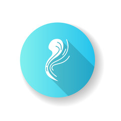 Bad smell blue flat design long shadow glyph icon. Stink cloud. Toxic emission, scent. Gas, stench. Hot air odor. Smoke stream, fume swirls, evaporation malodor. Silhouette RGB color illustration