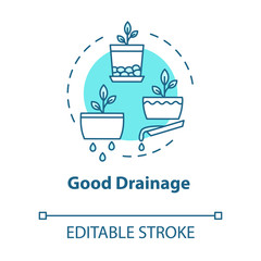Good drainage concept icon. Houseplants caring. Home gardening tip. Plant nursing, floristry hobby idea thin line illustration. Vector isolated outline RGB color drawing. Editable stroke