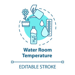 Water room temperature concept icon. Indoor flowers care. Appropriate temp maintainence. Watering plants idea thin line illustration. Vector isolated outline RGB color drawing. Editable stroke