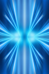 Abstract blue furutic background. Rays and lines, symmetrical reflection, blue neon. Abstract empty scene with beams and light of spotlights.
