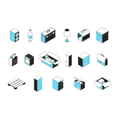 Moving to a New House Concept Icon Set. Vector