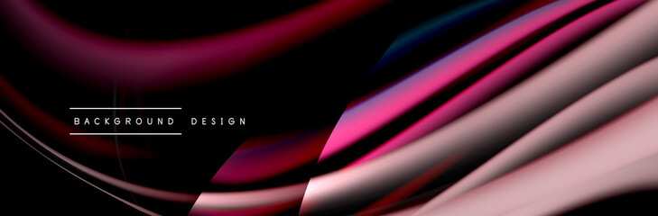 Сolorful flow poster. Wave liquid lines and shapes in black color background. Vector Illustration