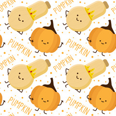 kawaii fruits pattern set with face expression on dark purple color background vector illustration.