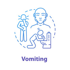 Vomiting concept icon. Person unwell. Stomach poisoning. Puking from hangover. Gastritis and nausea. Flu symptom idea thin line illustration. Vector isolated outline RGB color drawing