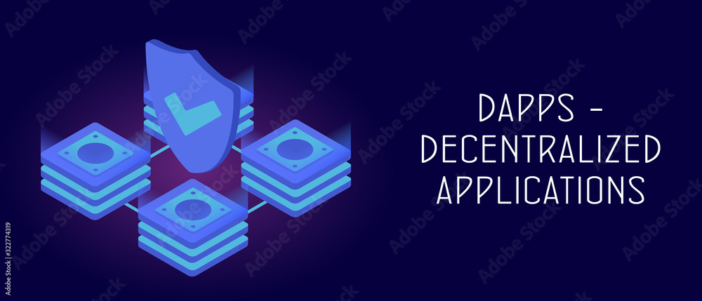 Aufkleber dapps - decentralized application concept. fintech open-source software and smart contract on ethere