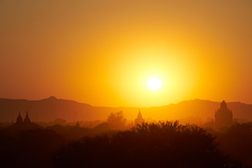 sunset in bagan, myanmar