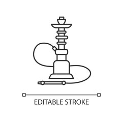 Hookah pixel perfect linear icon. Sheesha house. Flavored turkish hooka. Nargile lounge. Thin line customizable illustration. Contour symbol. Vector isolated outline drawing. Editable stroke