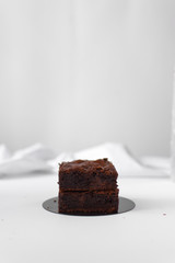 Stack of fudgy chocolate brownies