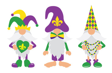 Mardi Gras Gnomes with mask, fleur de lis, & heart