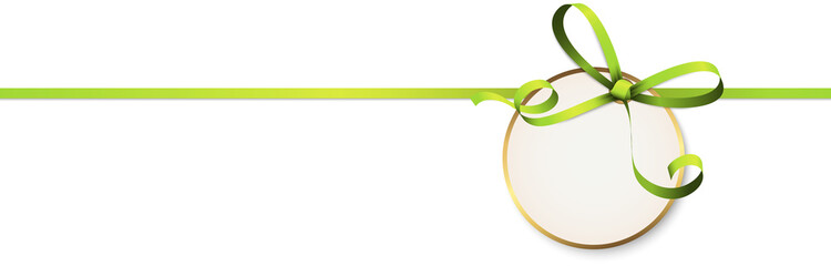 green colored ribbon bow with hang tag