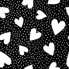 seamless vector pattern with hearts and spots for decoration, print, textile, fabric, stationery