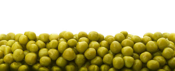 Canned green peas isolated on white background