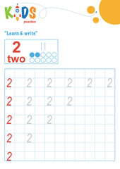 Learning numbers. Learn and write numbers. Easy colorful worksheet for preschool, elementary and middle school kids.