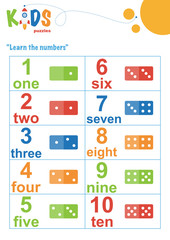 Fototapeta na wymiar Learning numbers worksheet. Math worksheet. Easy colorful worksheet for preschool, elementary and middle school kids.