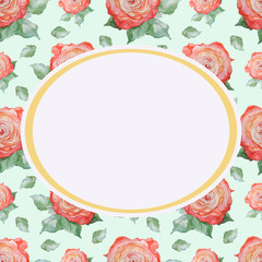  frame background greeting card business card pattern seamless roses watercolor hand-drawn holidays spring summer bright elegant print textile paper