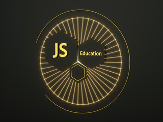 JS Education 3d illustration. Premium gold sign for JS Education online. Elearning. Banner.