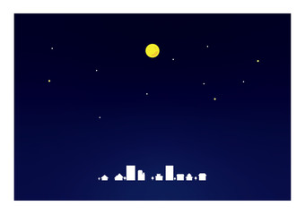 Fototapeta premium 夜空 街と月 背景素材